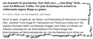 Erwähnung unseres etwas anderen Reiseblogs in Die Presse