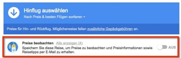 Alert bei der Google Flugsuche