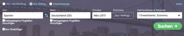 Ausgangsland, Zielland, Monat bei Skyscanner wählen